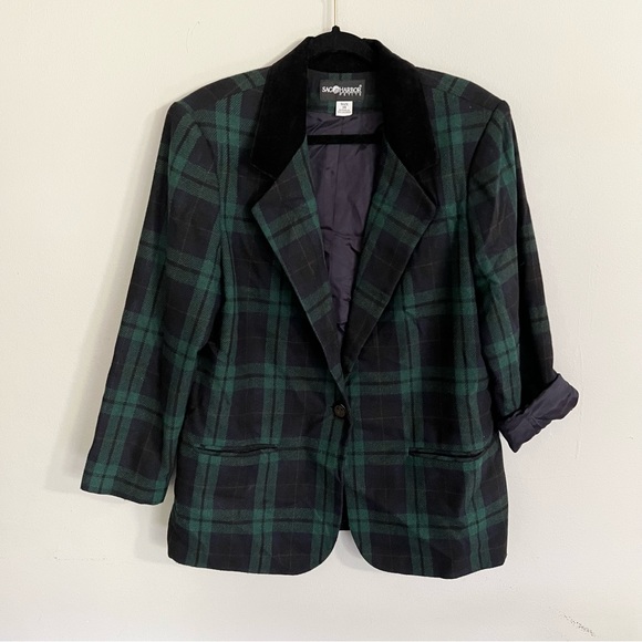 Vintage green plaid wool blend blazer - Picture 3 of 6
